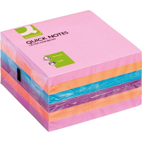 Q-CONNECT Quick Notes, ft 76 x 76 mm, 80 feuilles, paquet de 6 blocs en 4 couleurs assorties