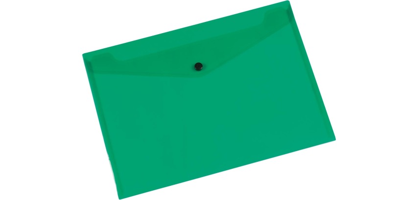 Q-CONNECT pochette documents, A4, PP transparent, fermeture à bouton-pression, vert
