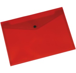 Q-CONNECT pochette documents, A4, PP transparent, fermeture à bouton-pression, rouge