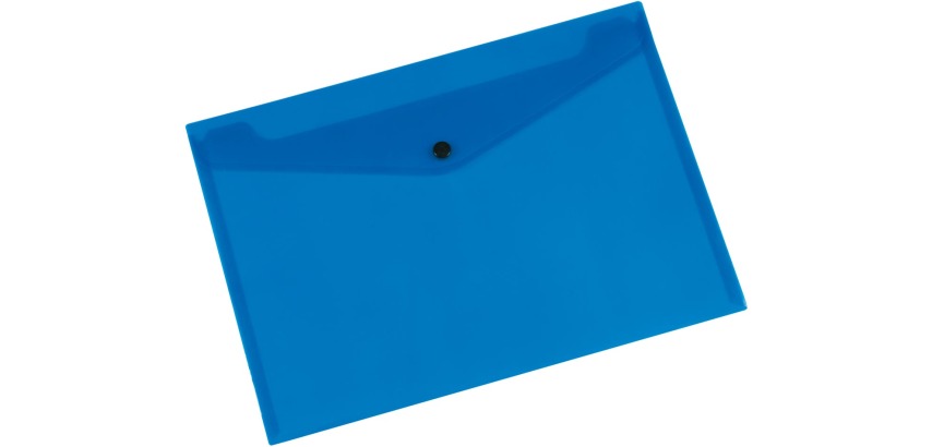 Q-CONNECT pochette documents, A4, PP transparent, fermeture à bouton-pression, bleu