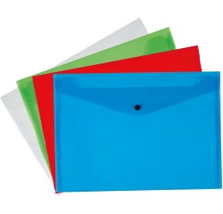 Q-CONNECT pochette documents, A4, PP transparent, bouton-pression, couleurs assorties, paquet 12 pièces