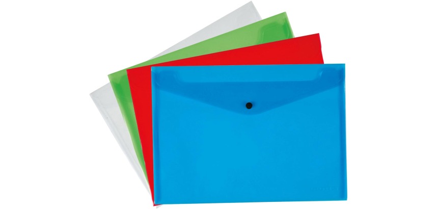 Q-CONNECT documentenmap, A4, transparante PP, drukknopsluiting, geassorteerde kleuren, pak van 12 stuks