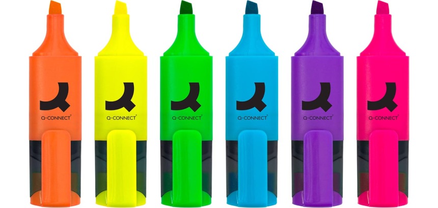 Q-CONNECT Mini-Textmarker, Schachtel mit 6 verschiedenen Farben