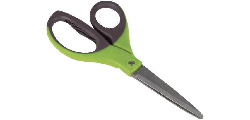 Q-CONNECT ciseaux Premium, ft 21 cm, droite en gauche, bouts pointus, inox, gris/vert, blister de 1 pièce