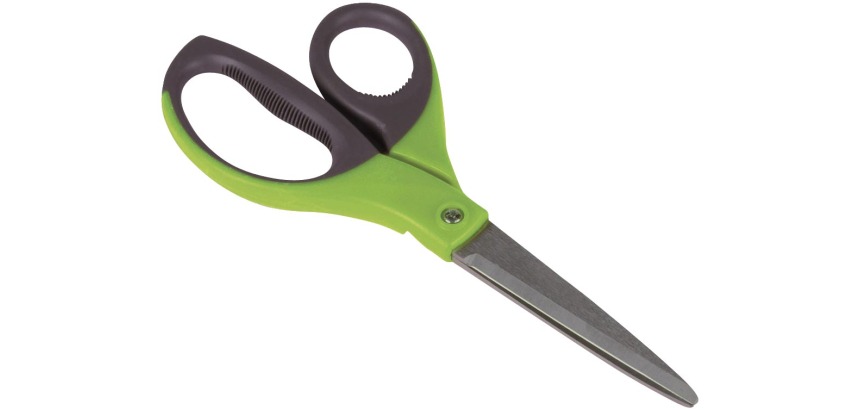 Q-CONNECT Premium-Schere, 21 cm, rechts und links, spitze Enden, Edelstahl, grau/grün, Blisterpackung mit 1 Stück