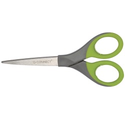 Q-CONNECT schaar Premium, ft 17 cm, rechts en links, scherpe punt, RVS, grijs/groen, blister van 1 stuk