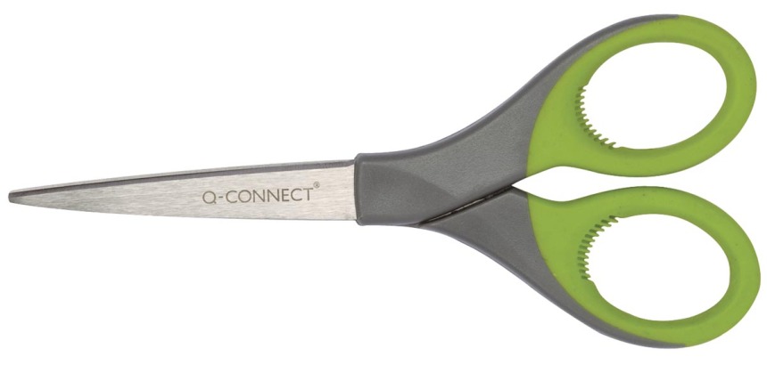 Q-CONNECT ciseaux Premium, ft 17 cm, droite en gauche, bouts pointus, inox, gris/vert, blister de 1 pièce
