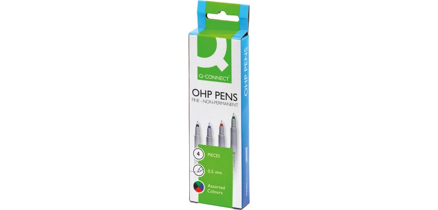 Q-CONNECT marqueur OHP, non permanent, fine, set de 4 pièces en couleurs assorties