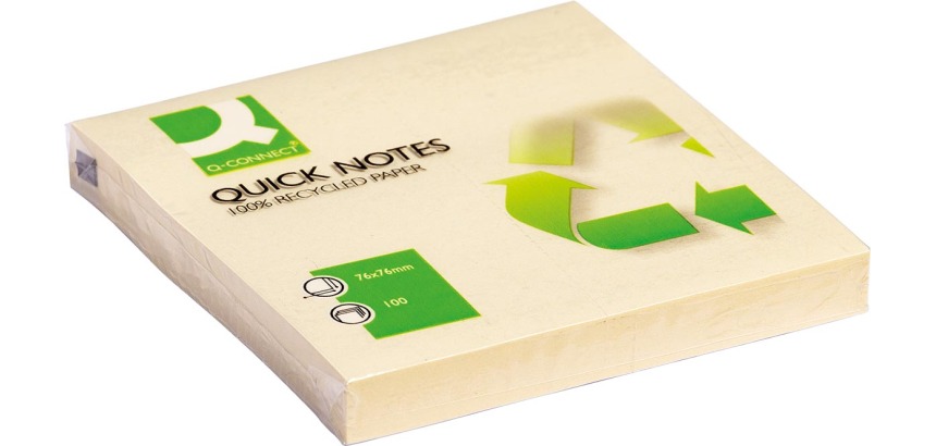 Q-CONNECT Quick Notes Recycled, 76 x 76 mm, 100 sheets, yellow