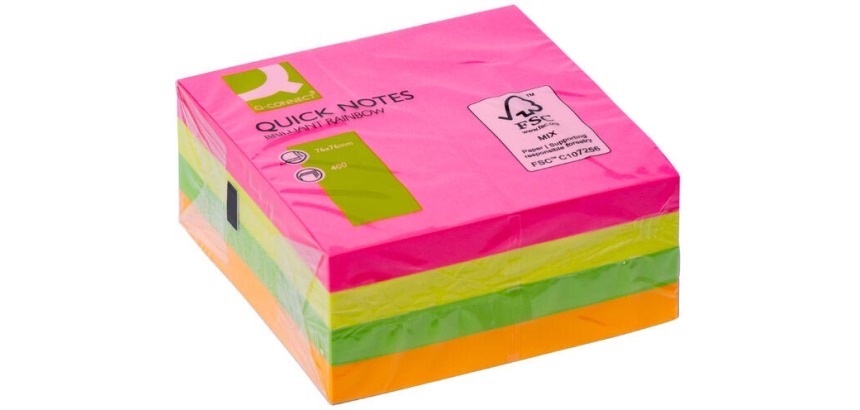 Q-CONNECT Quick Notes, 76 x 76 mm, 400 sheets, assorted neon colors