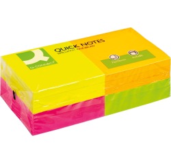 En_bloc de notas adhesivas quita y pon q-connect 76x76 mm con 80 hojas fluorescentes pack de 12 surtidas en 4 colores