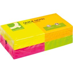 EN_Bloc de notas adhesivas quita y pon q-connect 76x76 mm con 80 hojas fluorescentes pack de 12 surtidas en 4 colores