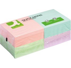 Q-CONNECT Quick Notes, ft 76 x 76 mm, 100 feuilles, paquet de 12 blocs en couleurs pastels assorties