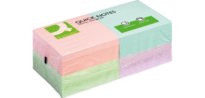Q-CONNECT Quick Notes, ft 76 x 76 mm, 100 feuilles, paquet de 12 blocs en couleurs pastels assorties