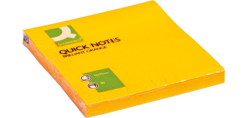 Q-CONNECT Quick Notes, 76 x 76 mm, 80 Blatt, Neonorange