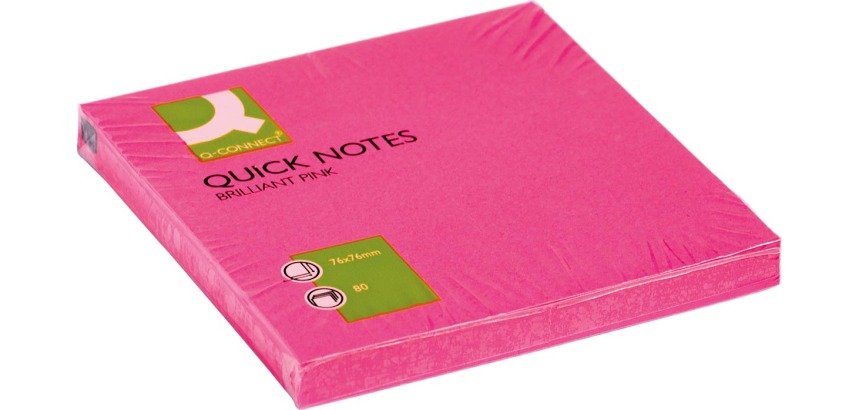 Q-CONNECT Quick Notes, ft 76 x 76 mm, 80 feuilles, rose néon
