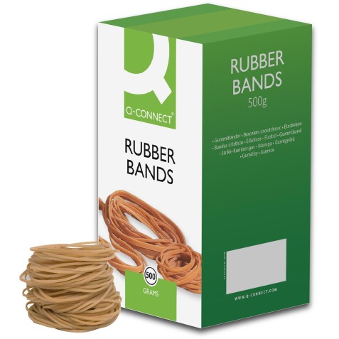 Q-CONNECT élastiques, largeur 1,5 mm, longueur 80 mm, no 18, boîte de 500 g