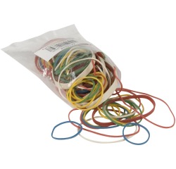 Q-CONNECT elastieken, breedte 1,5 mm, verschillende lengtes, 25 g, geassorteerde kleuren