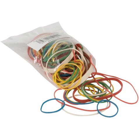 Q-CONNECT élastiques, largeur 1,5 mm, longueurs différentes, 25 g, couleurs assorties