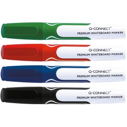 Q-CONNECT Premium whiteboard marker, ronde punt, set van 4 stuks in geassorteerde kleuren