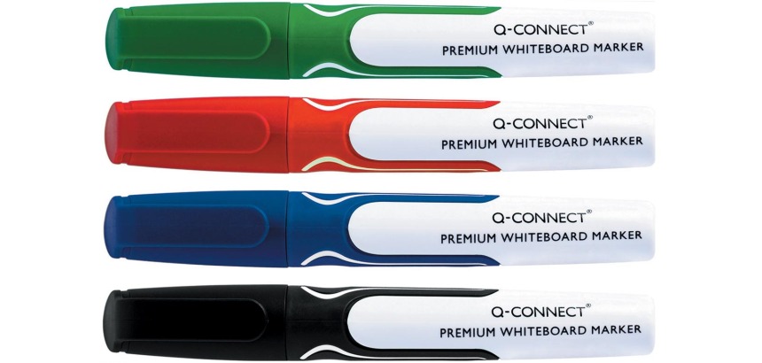 Q-CONNECT Premium marqueur tableau blanc, pointe ronde, couleurs assorties, paquet de 4 pièces