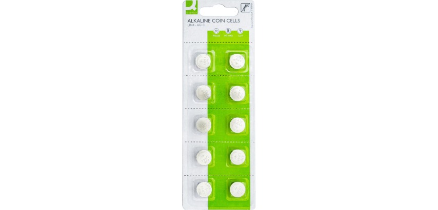 Q-CONNECT button cell, alkaline, LR44, blister pack of 10 pieces