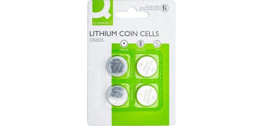 Q-CONNECT pile bouton, lithium, CR2025, blister de 4 pièces