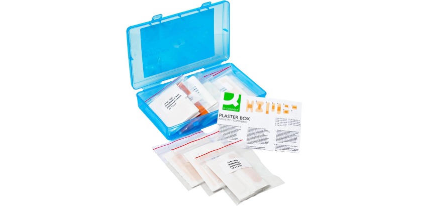 Q-CONNECT pleisters, assortiment van 100 stuks, in  hersluitbare plastic box