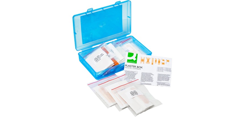 Q-CONNECT pleisters, assortiment van 100 stuks, in  hersluitbare plastic box
