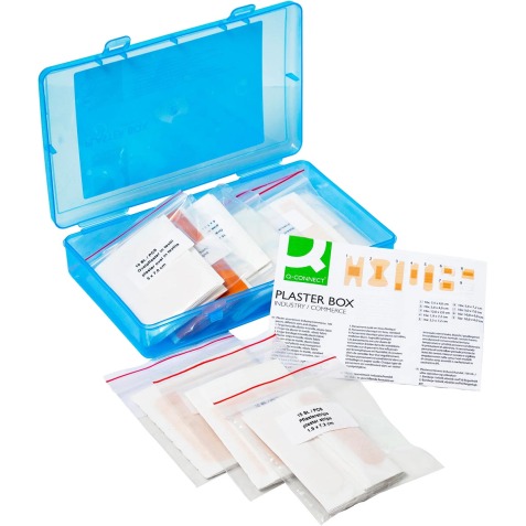Q-CONNECT pansements, assortiment de 100 pièces, dans une boîte refermable en plastique