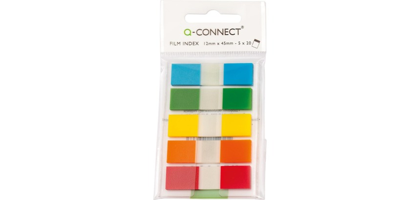 Q-CONNECT index mini, ft 12,5 x 45 mm, 5 x 20 onglets, couleurs assorties