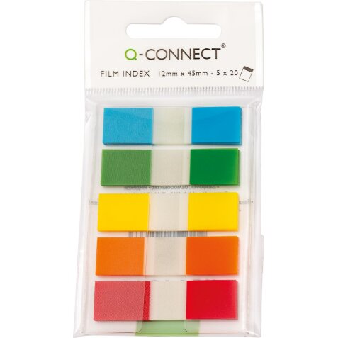 Q-CONNECT index mini, ft 12,5 x 45 mm, 5 x 20 onglets, couleurs assorties
