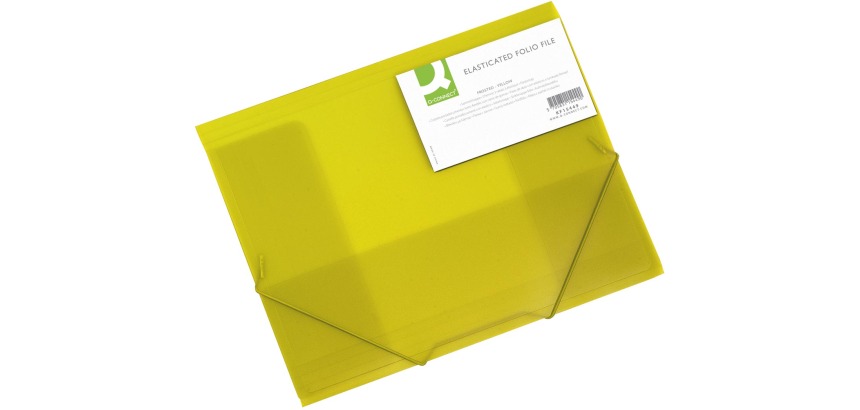 Q-CONNECT folder with flaps, A4, 3 flaps and elastic bands, transparent PP, yellow