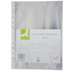Q-CONNECT pochette perforée, perforation 11 trous, lisse, 60 microns, paquet de 100 pièces