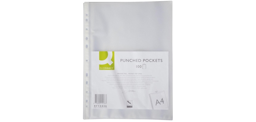 Q-CONNECT pochette perforée, perforation 11 trous, grainé, 60 microns, paquet de 100 pièces