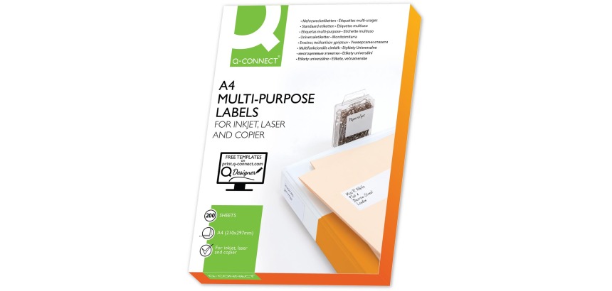 Q-CONNECT étiquettes, blanc, coins carrés, 210 x 148,5 mm, 200 feuilles, 2 étiquettes par feuille
