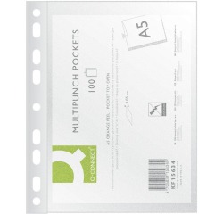 Q-CONNECT pochette perforée, ft A5, perforation 9 trous, PP, 50 microns, paquet de 100 pièces