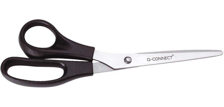 Q-CONNECT schaar Lefty, ft 21 cm, links, ronde punt, RVS, zwart, blister van 1 stuk