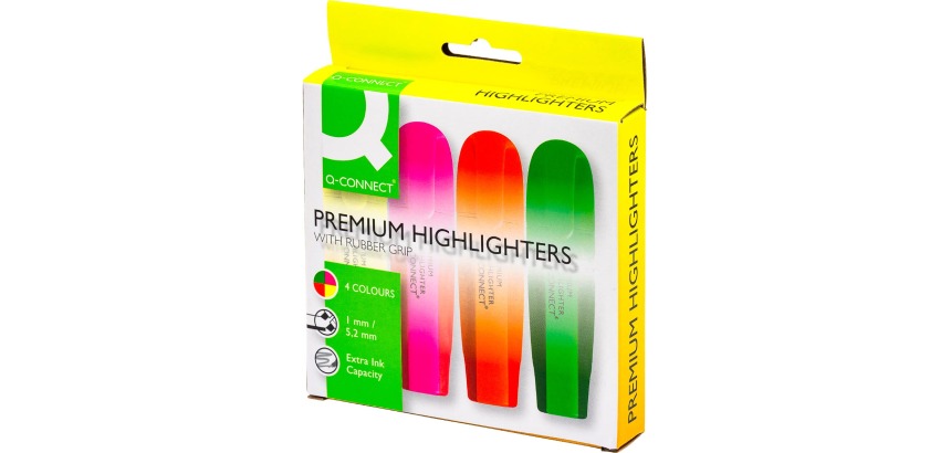 Q-CONNECT Premium surligneur, couleurs assorties, paquet de 4 pièces