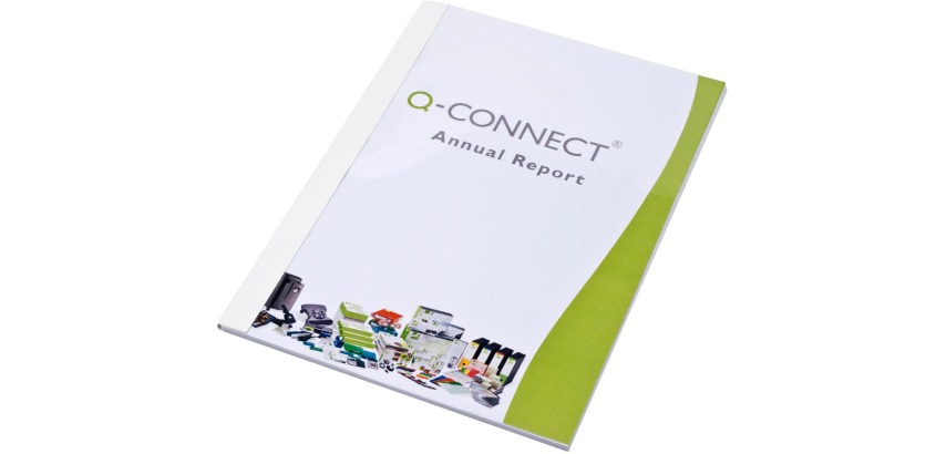 Q-CONNECT Thermobindemappen, A4 Format, Karton mit PET-Abdeckung, Rücken 8 mm, 20 Stück, weiß