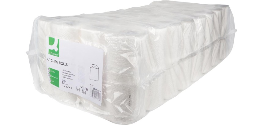Q-CONNECT rouleau d'essuie-touts, 2 plis, 50 feuilles, paquet de 16 x 2 rouleaux