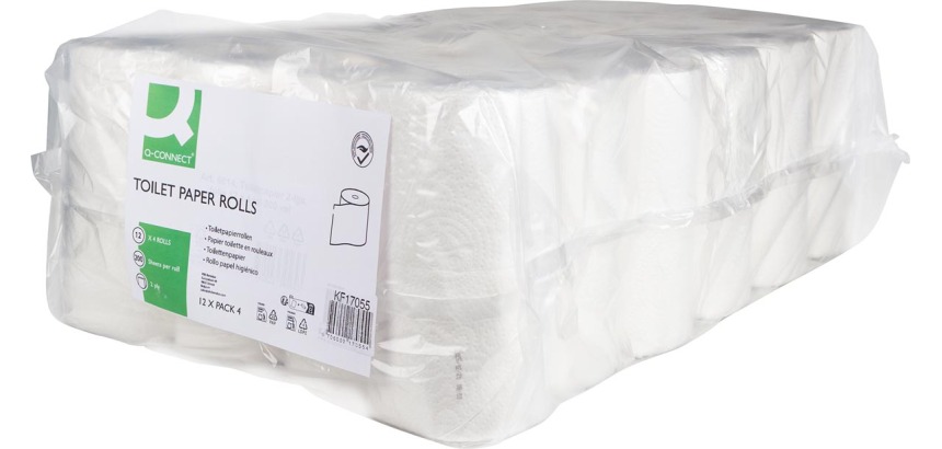 Q-CONNECT papier toilette, 2 plis, 200 feuilles, paquet de 12 x 4 rouleaux