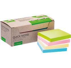 En_bloc de notas adhesivas quita y pon q-connect 76x76 mm 100% papel reciclado colores pasteles en caja de carton