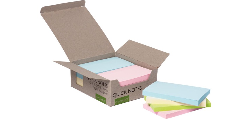 Q-CONNECT Quick Notes Recycled pastel, 76 x 127 mm, box of 12 pieces in assorted colors