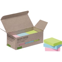 En_bloc de notas adhesivas quita y pon q-connect 38x51 mm 100% papel reciclado colores pasteles en caja de carton