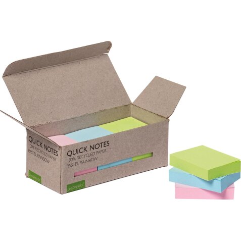 Q-CONNECT Quick Notes Recycled pastel, ft 38 x 51 mm, 100 vel, doos van 12 stuks in geassorteerde kleuren