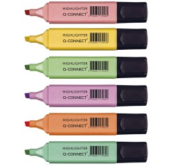 EN_Rotulador q-connect fluorescente pastel punta biselada estuche de 6 unidades colores surtidos
