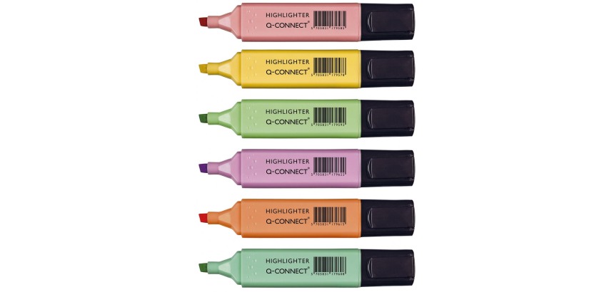 Q-CONNECT pastel highlighter, assorted colors, pack of 6 pieces