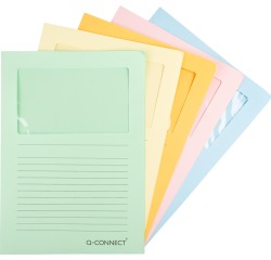 Q-CONNECT pochette coin à fenêtre, 120 g/m², A4, paquet de 100 pièces, couleurs claires assorties