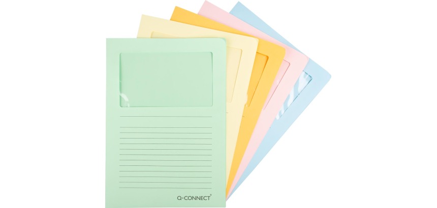 Q-CONNECT Fenstertasche, 120 g/m², A4, Packung mit 100 Stück, verschiedene helle Farben